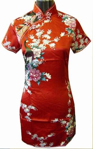 XueXian(TM) Damen Sommer Kleid Mini Qipao mit V-Ausschnitt ...